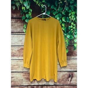 LCW Ribbed Long Sleeve Midi Shift Dress Tunic Rust Gold Mustard Fall Boho XL